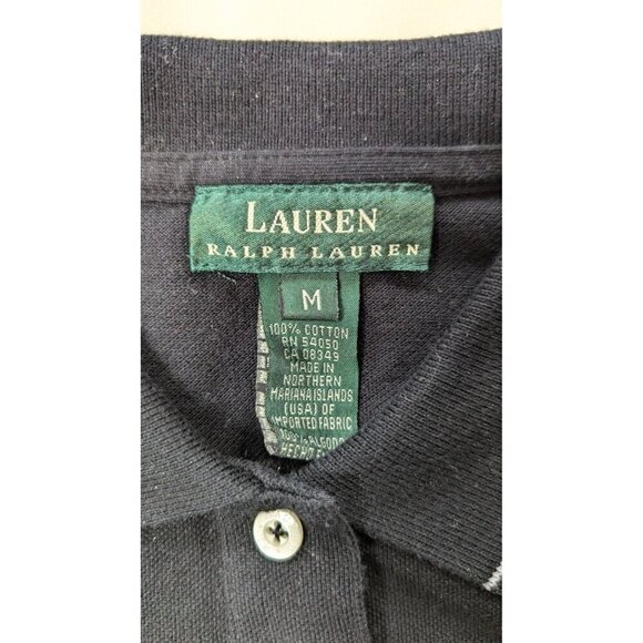 Ralph Lauren Vintage 90s Shirt Polo Black Collared Medium Preppy - Picture 4 of 4